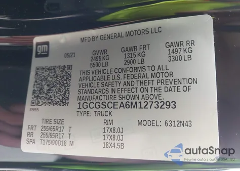 2021 Chevrolet Colorado Lt from USA, damaged, VIN 1GCGSCEA6M1273293